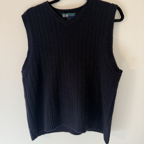 R&R Other - Men's Large Black V-Neck Sweater Vest 100% Lambswool Sleeveless Grandpacore